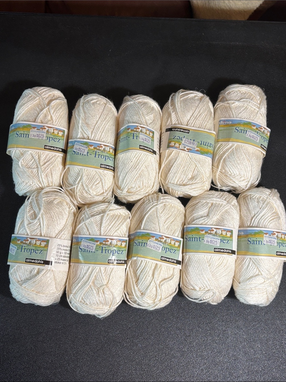 Cream Yarn - Multipack of 10 skeins by Saint Tropez made in France